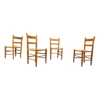 Mid-Century Oak and Wicker Dining Chairs, 1970s, Set of 4 For Sale