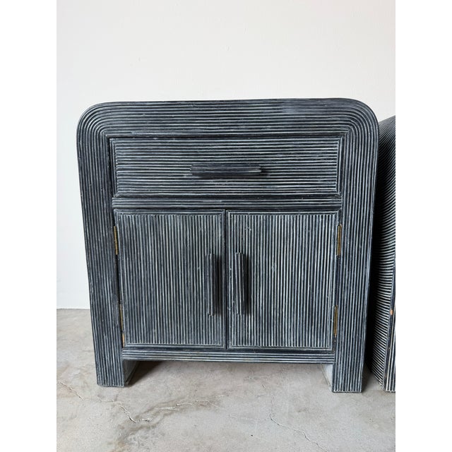Vintage Coastal Pencil Reed Rattan Nightstands With Blackwashed Finish – Pair For Sale In Miami - Image 6 of 13