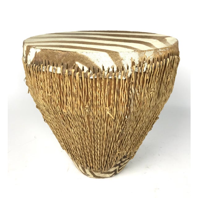 1970s African Zebra Hide Tribal Drum Table Chairish