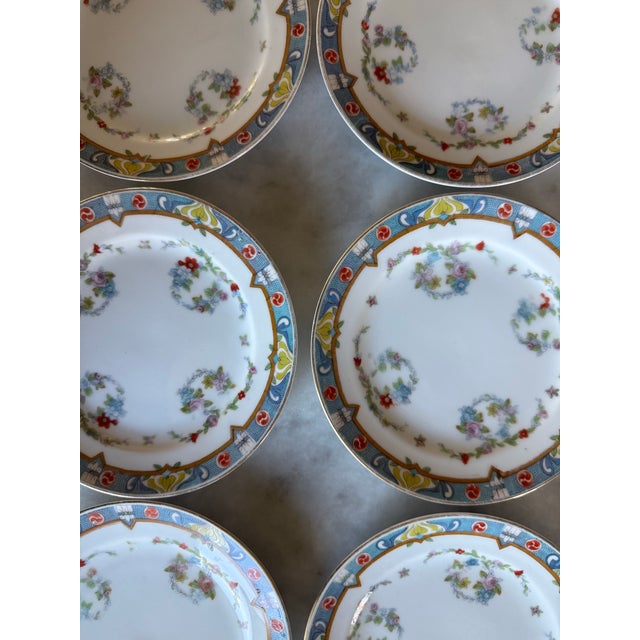 Early 20th Century Vintage Meito China Hand Painted Small Floral Plates- Set of 6 For Sale - Image 5 of 8