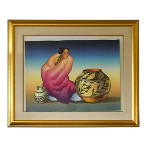 Mid 20th Century Framed Signed r.c. Gorman Lithograph "Thistle Jar"