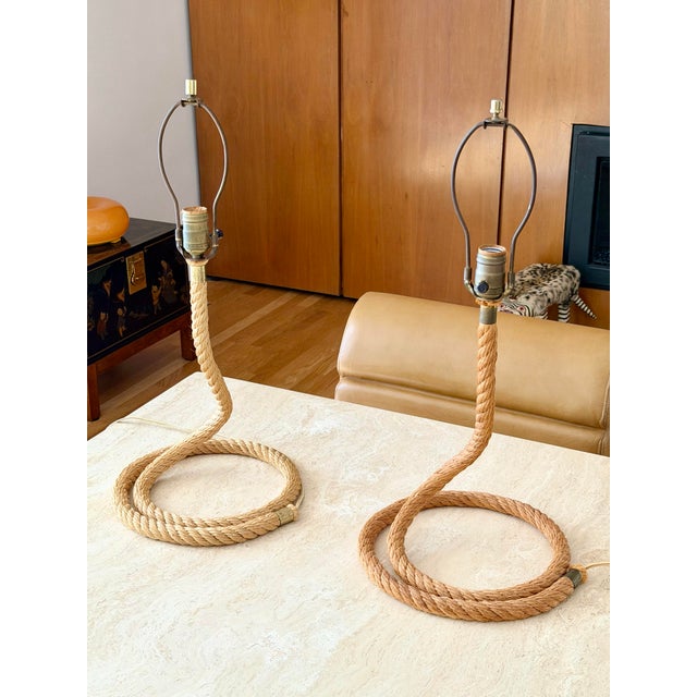 1970s 1970s Audoux Minet Sculptural Twisted Rope Table Lamps - A Pair For Sale - Image 5 of 16