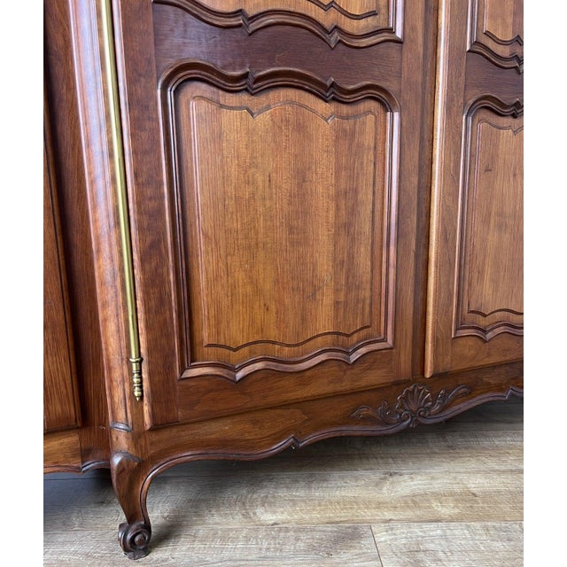 Vintage French Louis XVI Style Carved Oak 4-Door Armoire For Sale - Image 10 of 12