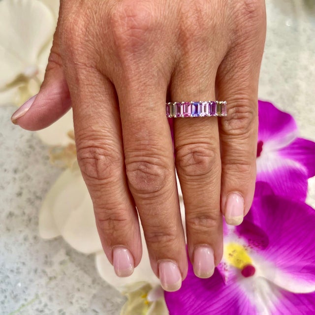 Natural Multicolored Sapphire Ring Size 6.5 14k W Gold 5.28 TCW Certified For Sale In New York - Image 6 of 9