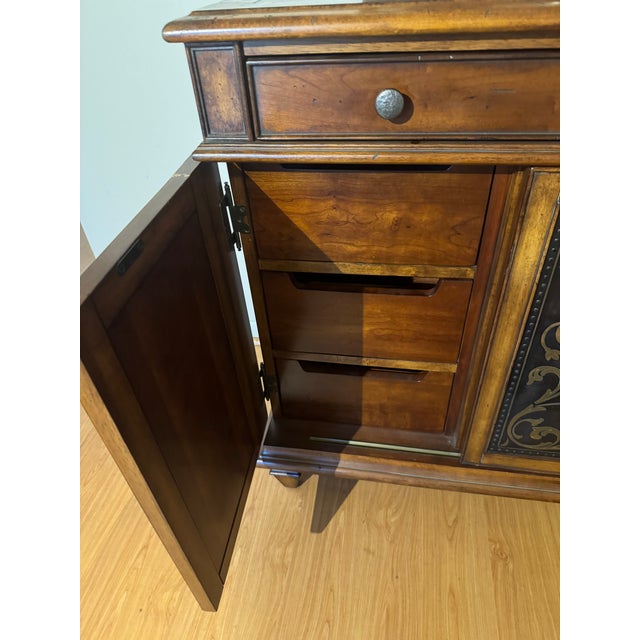 Wood Artistica Solid Wood Sideboard Credenza With Sliding Doors & Hidden Drawers – Designer Piece For Sale - Image 7 of 8