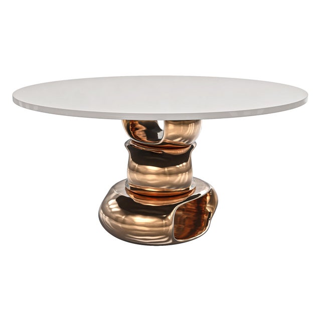 "Magistrale" Round Table With Bronze and Stainless Steel, Handmade For Sale In Los Angeles - Image 6 of 6