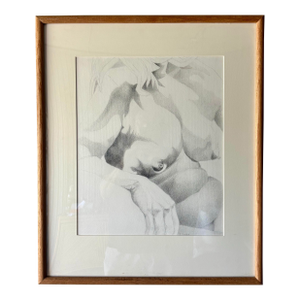 Vintage Coastal Nude Female Graphite Portrait Drawing Signed