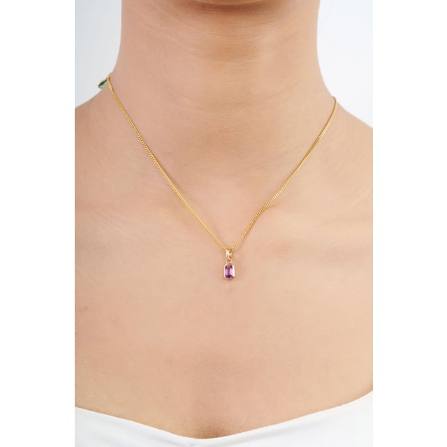 Pink 14k Solid Gold Modern Pink Sapphire Dainty Charm Pendant for Her For Sale - Image 8 of 16