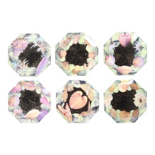 Set of Six Reverse Decoupage Seashell Glass Plates by Pablo Manzoni For Sale