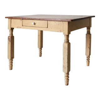 19th Century Primitive Painted Pine Desk, Farmhouse Table For Sale