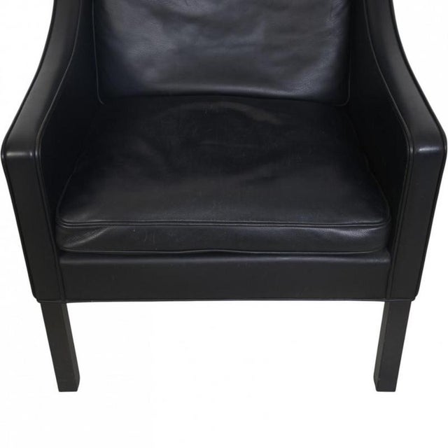 Model 2204 Wingchair in Black Leather by Børge Mogensen, 1990s For Sale - Image 4 of 18