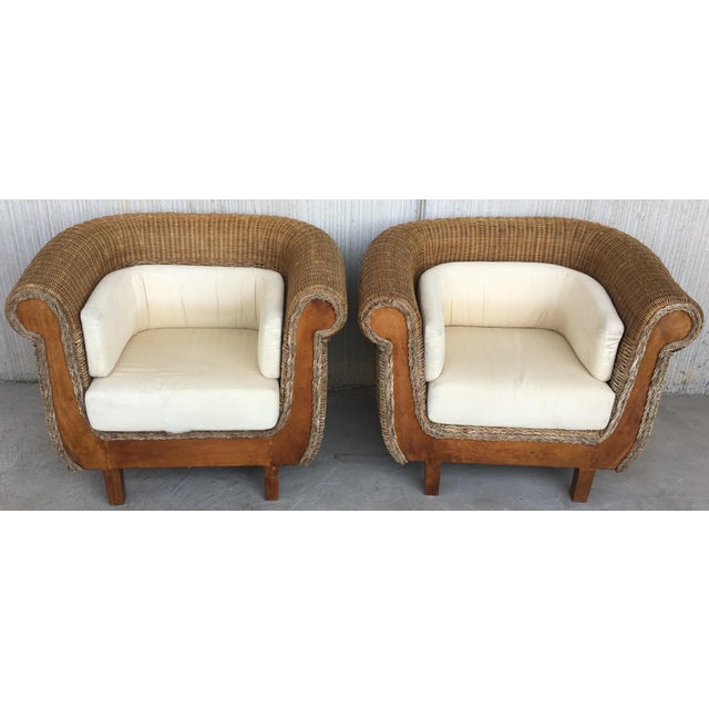 Mid-Century Modern 1950s Mid-Century Rattan and Wood Coffee Table For Sale - Image 3 of 13