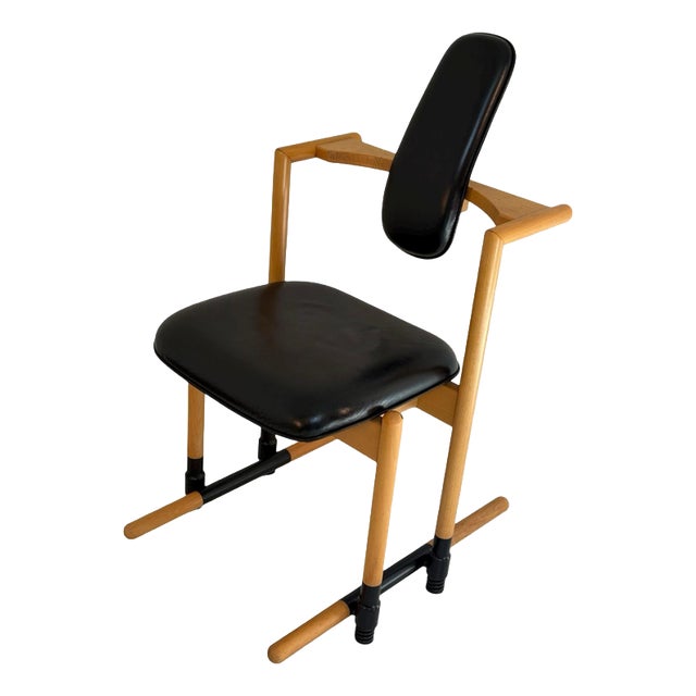 Ergonomically Shaped Flysit Rocking Chair in Black Leather Upholstery with Wooden Frame by Peter Opsvik for Stokke For Sale