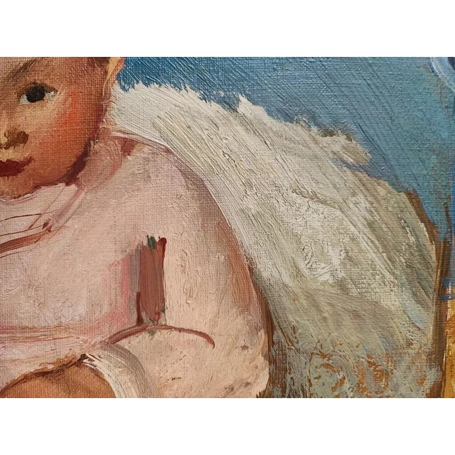 Henry Meylan, Bébé assis dans son couffin, Oil on Canvas For Sale - Image 4 of 10
