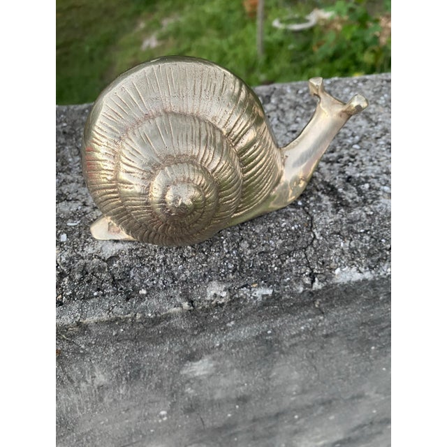 Vintage Mid-Century Modern Silver Brass Snail Figurine – Large Heavy Metal Snail Paperweight Sculpture, Hollywood Regency Table Decor For Sale - Image 10 of 12