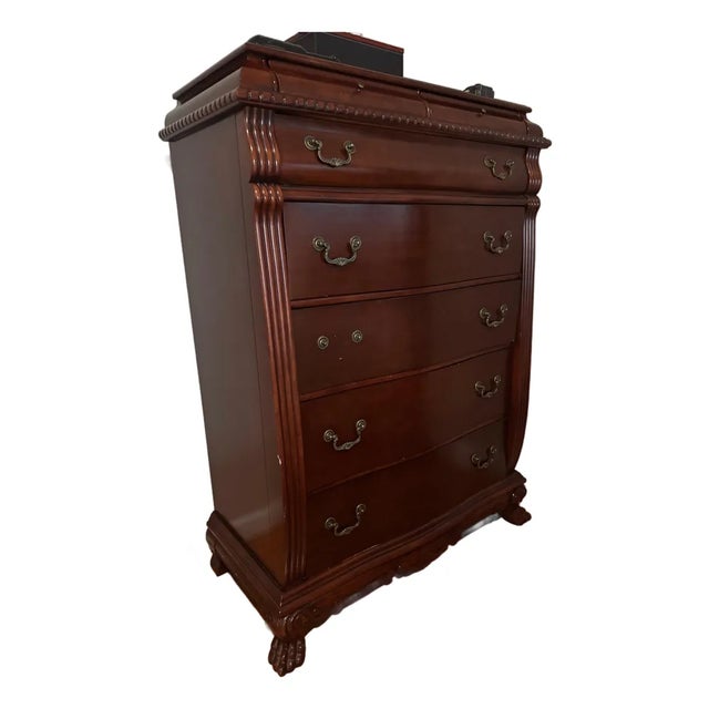 Chippendale Style Mahogany Finish Serpentine Tall Chest With Claw Feet For Sale