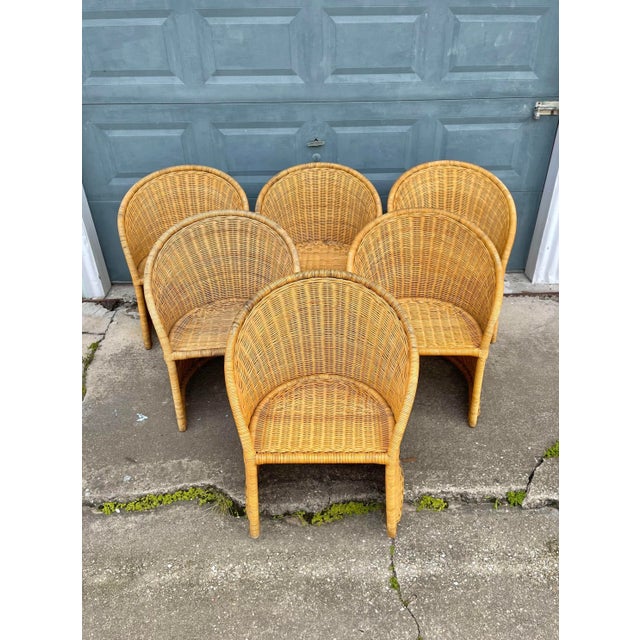 Modern Modern Wicker Barrel Chairs | Set of Six For Sale - Image 3 of 12
