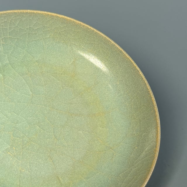 Chinese Antique Chinese Celadon Crackle‑Glaze Shallow Dish, Collectible Antique For Sale - Image 3 of 7