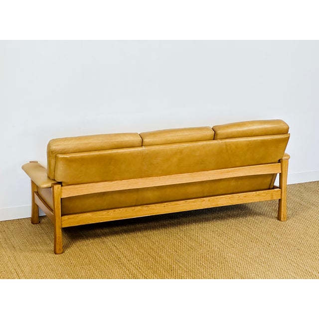 Scandinavian Living Room Set in Leather and Oak in the style of Pierre Chapo, 1960s, Set of 3 For Sale - Image 9 of 18