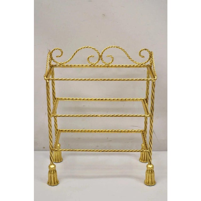 Mid 20th Century Italian Hollywood Regency Gold Gilt Iron 3 Tier Shelf Small Display Stand (B) For Sale - Image 9 of 10