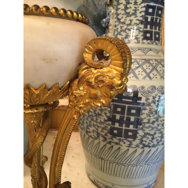 Pair of French 19th Century Louis XVI White Carrara Marble and Ormolu Cassollettes For Sale - Image 4 of 10