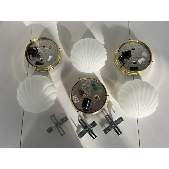 1970s Frosted Glass Scallop Shell Wall Lights - Set of Three For Sale - Image 18 of 18