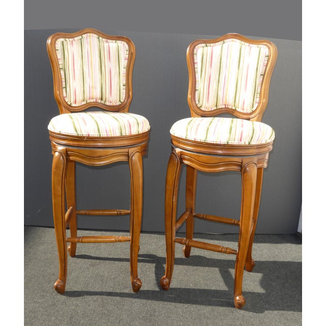 1970s Vintage French Country White Swivel Bar Stools Bar Stools a Pair