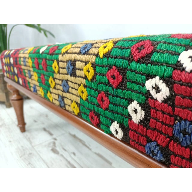 Kilim Upholstered Bedroom Bench For Sale - Image 9 of 11