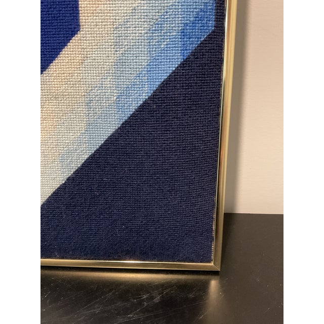 Ink Blue Vintage Victor Vasarely Op Art Geometric Needlepoint Framed For Sale - Image 8 of 12