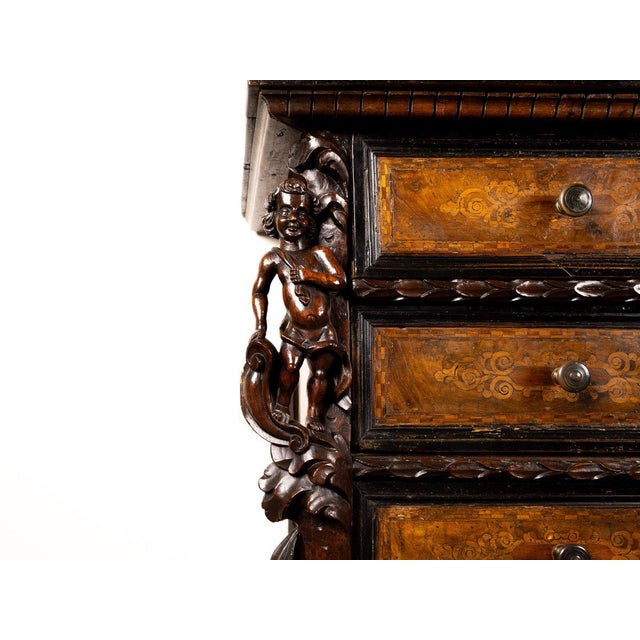 Bergamo Chest of 4 Drawers with Winged Caryatids, Early 17th Century For Sale - Image 3 of 9