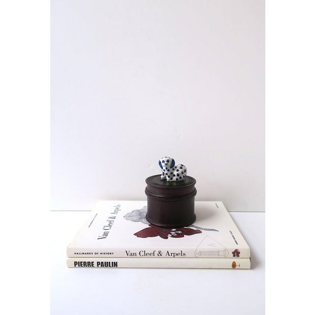 Japanese Jewelry Trinket Box With Porcelain Dog Blue and White, Mid-20th Century For Sale - Image 3 of 13