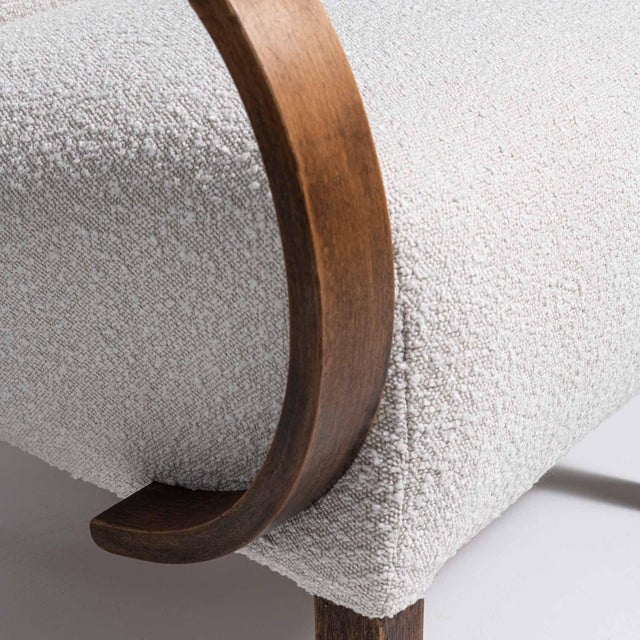 20th Century Czech Republic Warm Ivory Boucle Bentwood-Arm Lounge Chair For Sale - Image 11 of 11