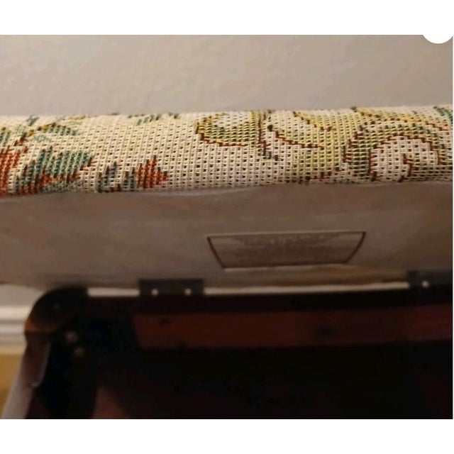 Beige 2008 Vintage Vanity Bench Mahogany Queen Ann Tapestry Dressing Bustle Foot Stool For Sale - Image 8 of 18