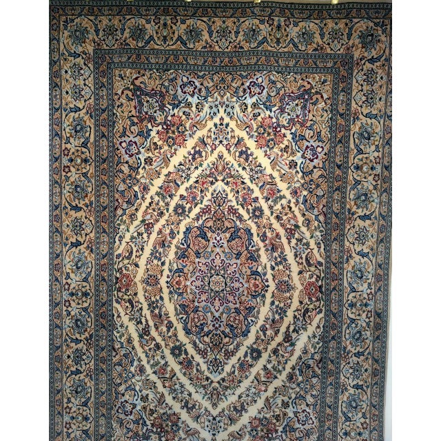 1900 - 1909 Vintage Persian Nain Area Rug, Hand-Knotted Wool & Silk, Garden of Paradise Pattern, 4x7, Ivory & Blue For Sale - Image 5 of 12