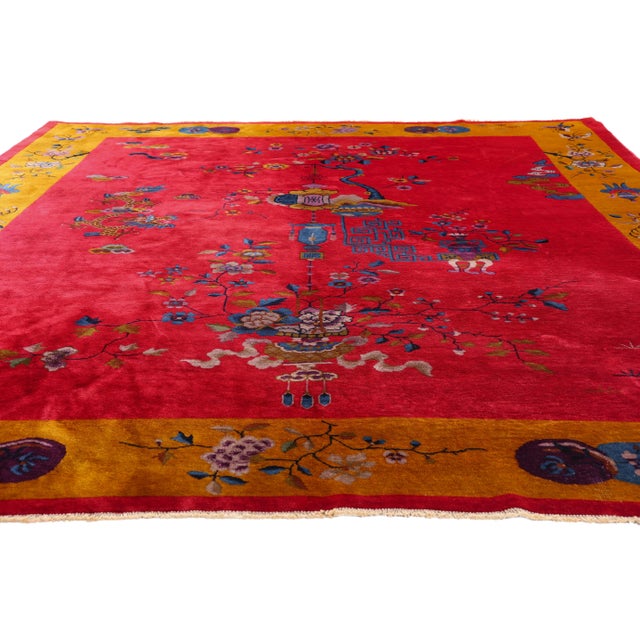 Art Deco Antique Red Chinese Art Deco Rug, 08'11 X 11'01 For Sale - Image 3 of 10