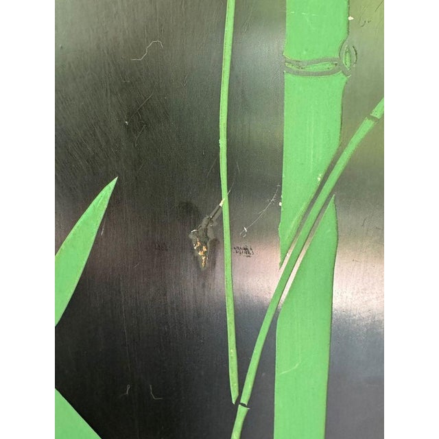 Vintage Chinese Four Panel Room Divider, Folding Screen With a Chinoiserie Pond Scene Painted on Both Sides For Sale - Image 9 of 9