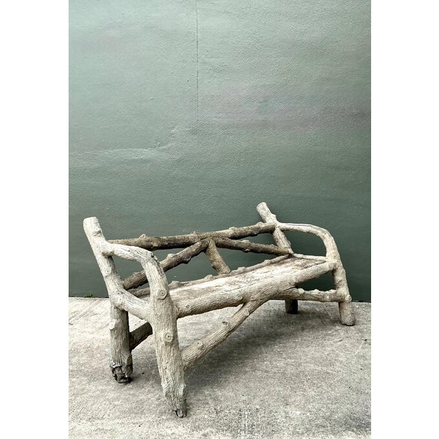 Vintage Faux Bois Concrete Garden Bench For Sale - Image 12 of 13