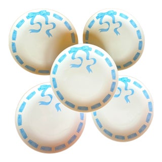 Vintage Neiman Marcus Blue Ribbon Bow Fine China Plates- Set of 5 For Sale
