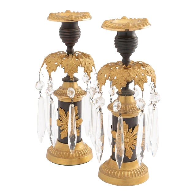 English Regency Candlesticks With Crystal Lusters (1800) For Sale