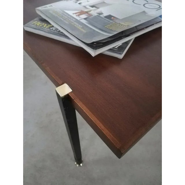 Brown Mid-Century Italian Coffee Table in Teak, Enamelled Iron, and Brass, 1960s For Sale - Image 8 of 16