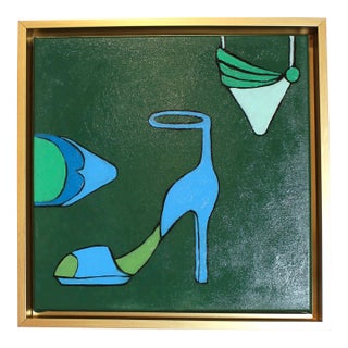 Fashionable Shoe Painting by Angela Chrusciaki Blehm Titled Fetish Green For Sale