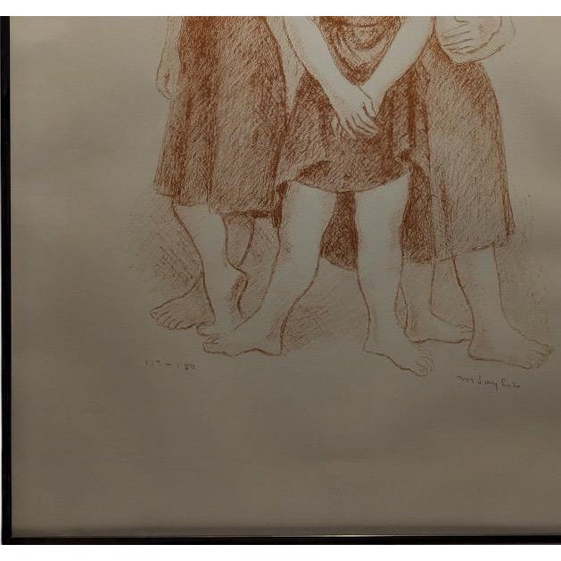 Sienna 1960s Signed Moses Soyer Original Figurative Lithograph Three Women in Kulicke Frame For Sale - Image 8 of 11
