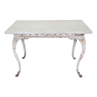 19th Century French Painted Iron Table with Marble Top and Lion Paw Feet For Sale