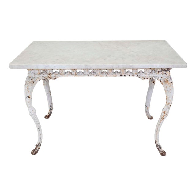 19th Century French Painted Iron Table with Marble Top and Lion Paw Feet For Sale
