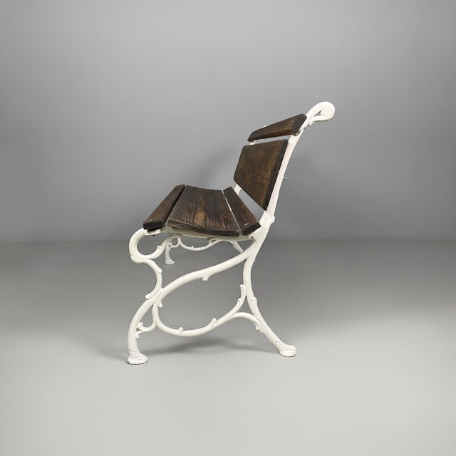 Art Deco Italian Wooden and White Cast Iron Bench, 1930s For Sale - Image 3 of 14