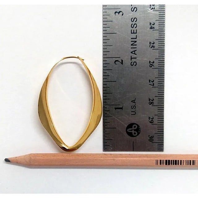 Metal Vintage Anticlastic Gold Hoops, Gerhard Herbst Studio Earrings 2-Pieces For Sale - Image 7 of 7