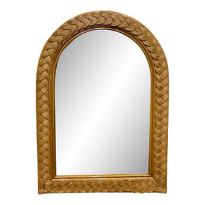 Vintage Coastal Wide Woven Braided Wicker Arched Wall Mirror