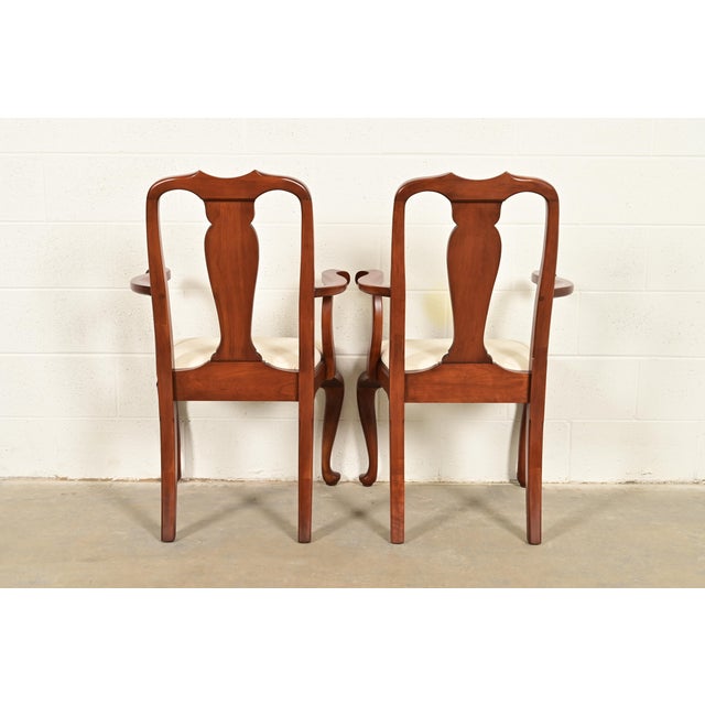 Henkel Harris Queen Anne Solid Cherry Wood Armchairs, Pair For Sale - Image 11 of 14