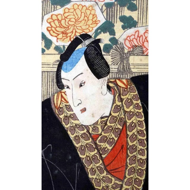 Utagawa Kunisada III, Theater Actor in Black Coat on Stage, Woodcut, 19th Century For Sale - Image 3 of 10