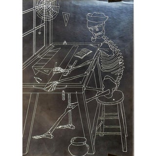 Mid Century Photograph of Skeleton Draftsman Drawing For Sale